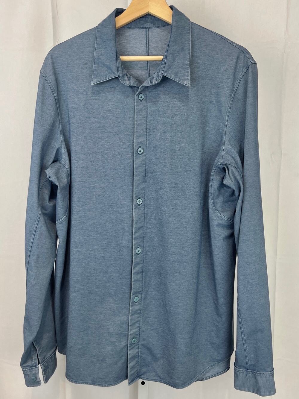 LULULEMON Commission Long Sleeve Shirt Button Front River Blue Enzyme Dye EST L